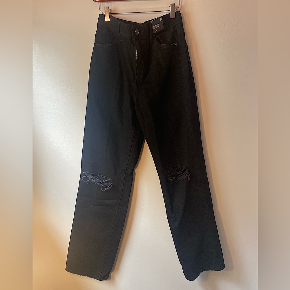 Express | Black Distressed Modern Straight Jeans